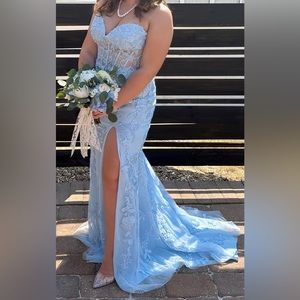 Sherri Hill Light Blue Lace Prom Dress